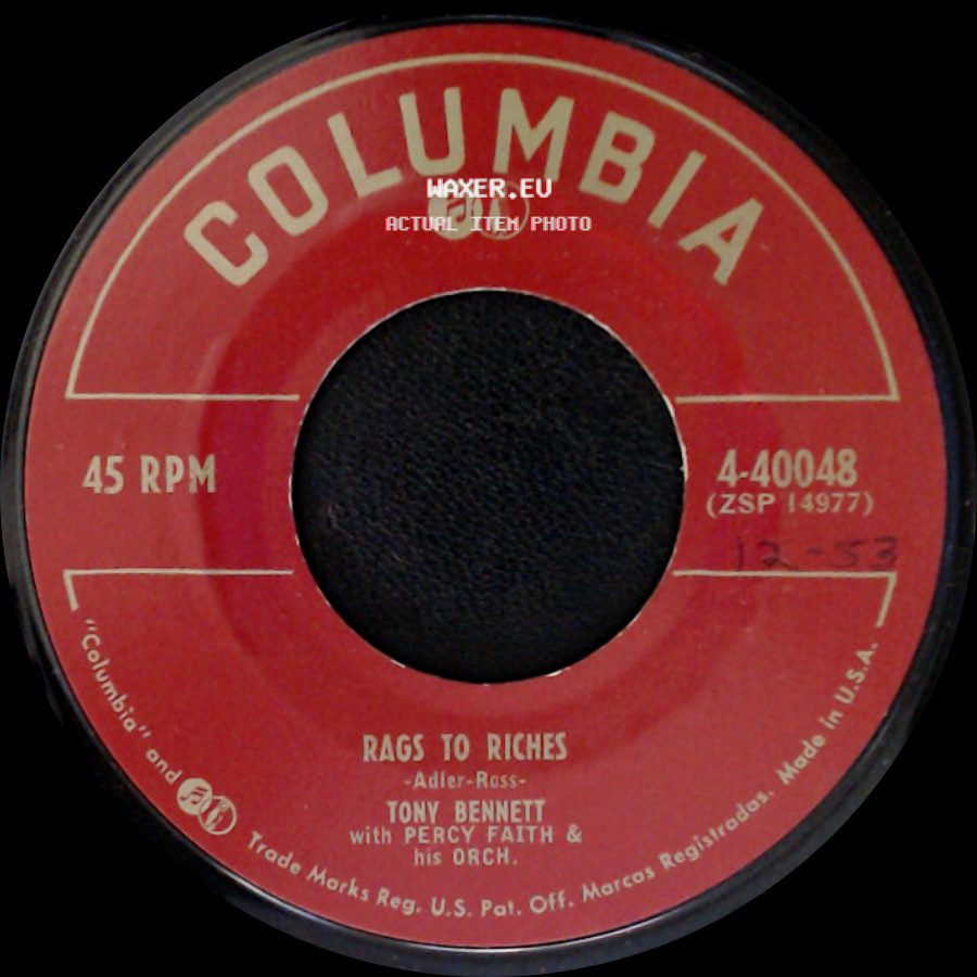 Tony Bennett With Percy Faith & His Orch. - Here Comes That Heartache Again / Rags To Riches side B