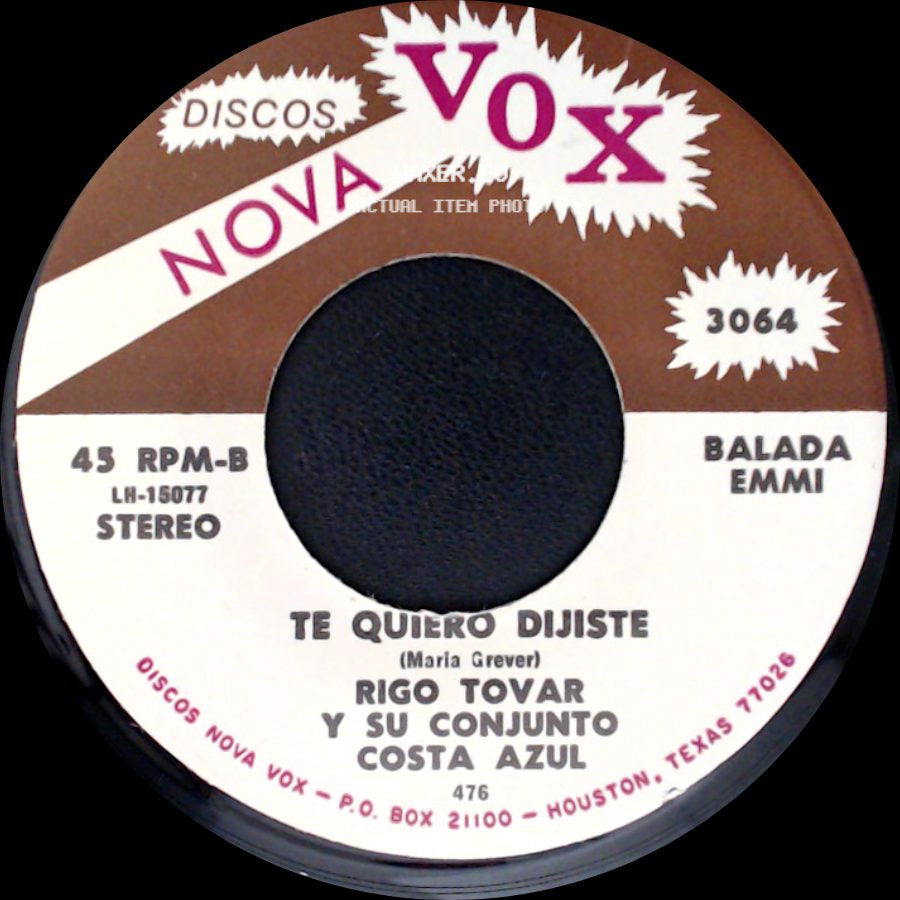 Rigo Tovar Y Su Conjunto Costa Azul - A Caballo / Te Quiero Dijiste side B