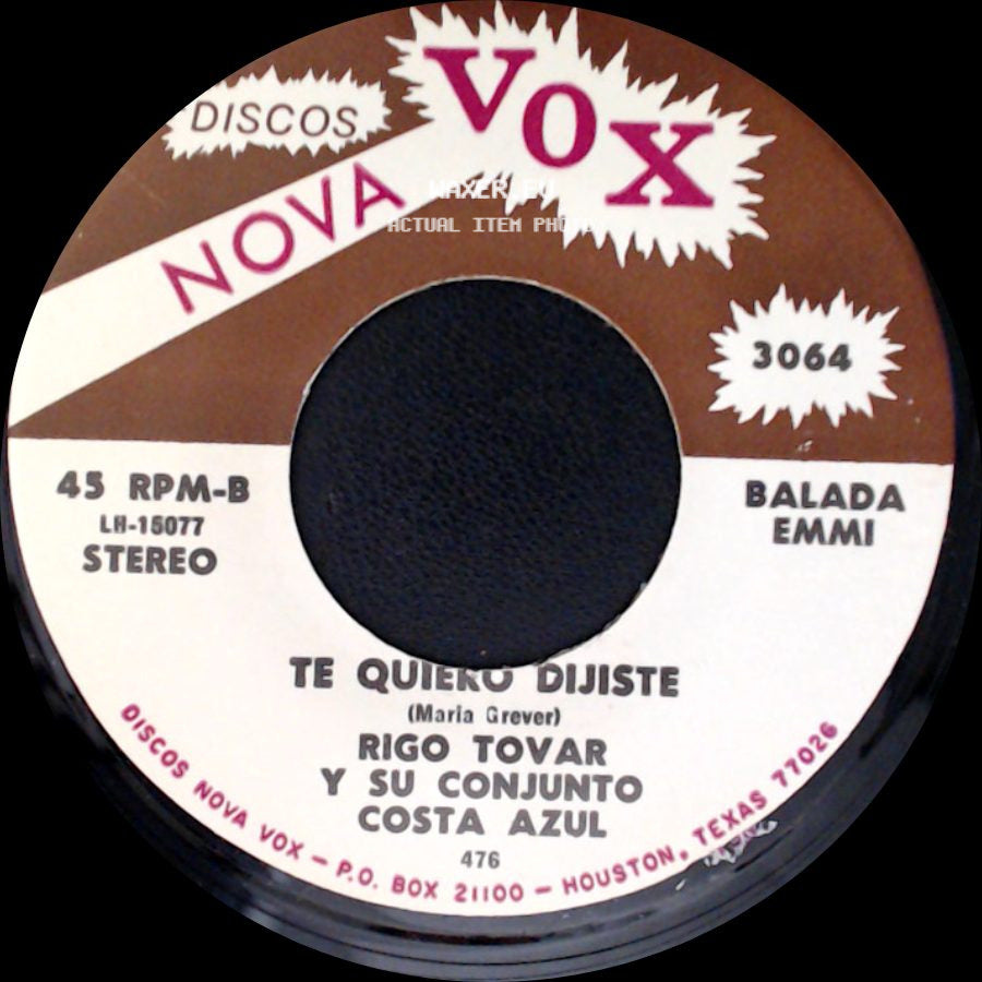 Rigo Tovar Y Su Conjunto Costa Azul - A Caballo / Te Quiero Dijiste side B