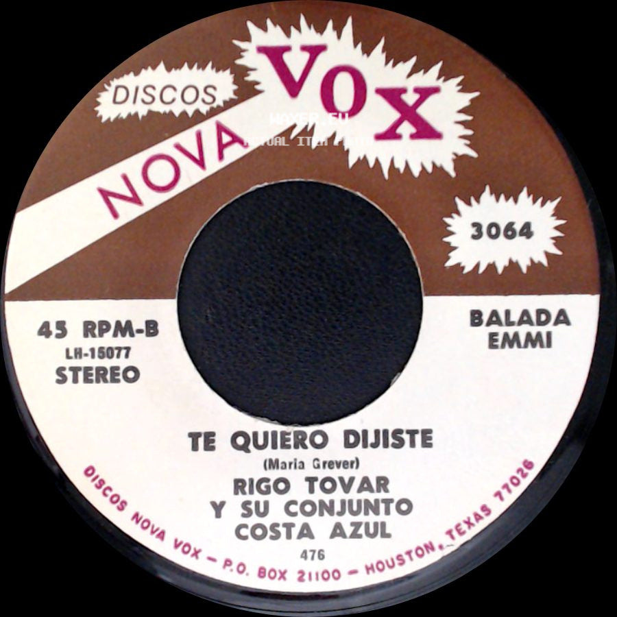 Rigo Tovar Y Su Conjunto Costa Azul - Te Quiero Dijiste / A Caballo side A