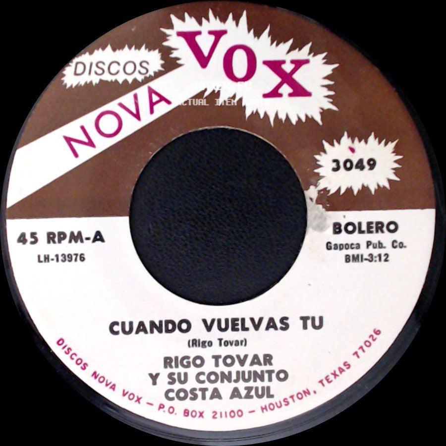 Rigo Tovar Y Su Conjunto Costa Azul - Pajaro Chohui / Cuando Vuelvas Tu side B