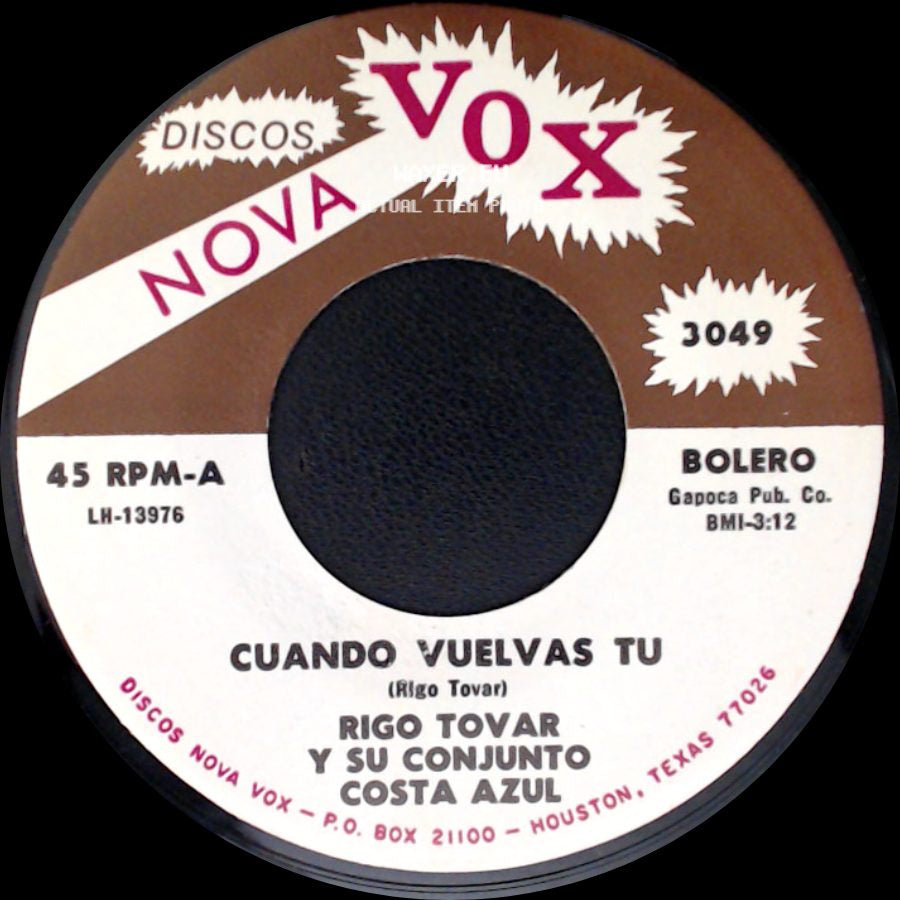 Rigo Tovar Y Su Conjunto Costa Azul - Cuando Vuelvas Tu / Pajaro Chohui side A