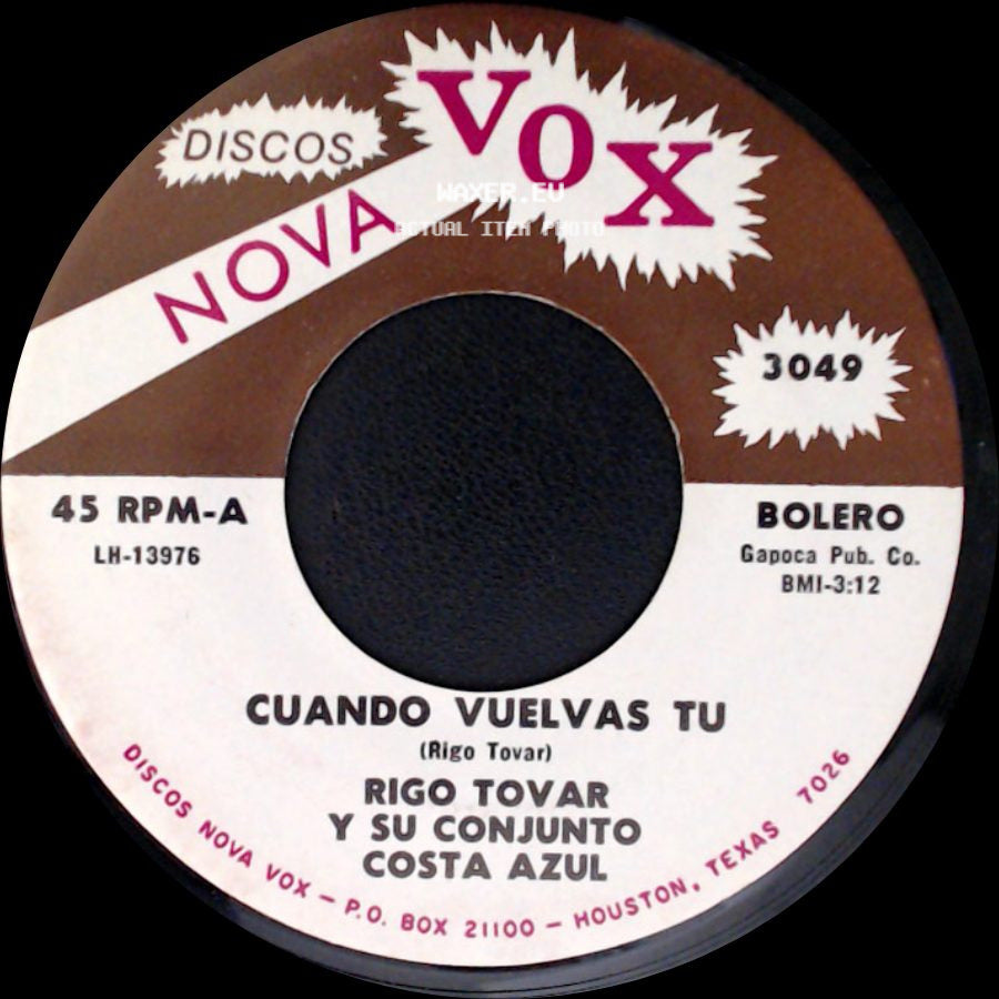 Rigo Tovar Y Su Conjunto Costa Azul - Cuando Vuelvas Tu / Pajaro Chohui side A