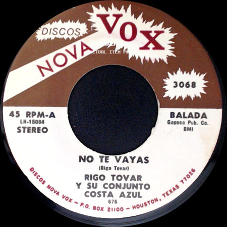 Rigo Tovar Y Su Conjunto Costa Azul - El Pastorcillo / No Te Vayas side B