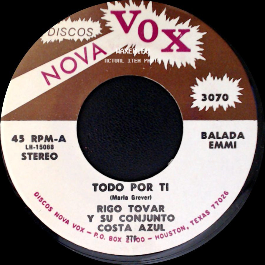 Rigo Tovar Y Su Conjunto Costa Azul - Todo Por Ti / Asi Soy Yo side A