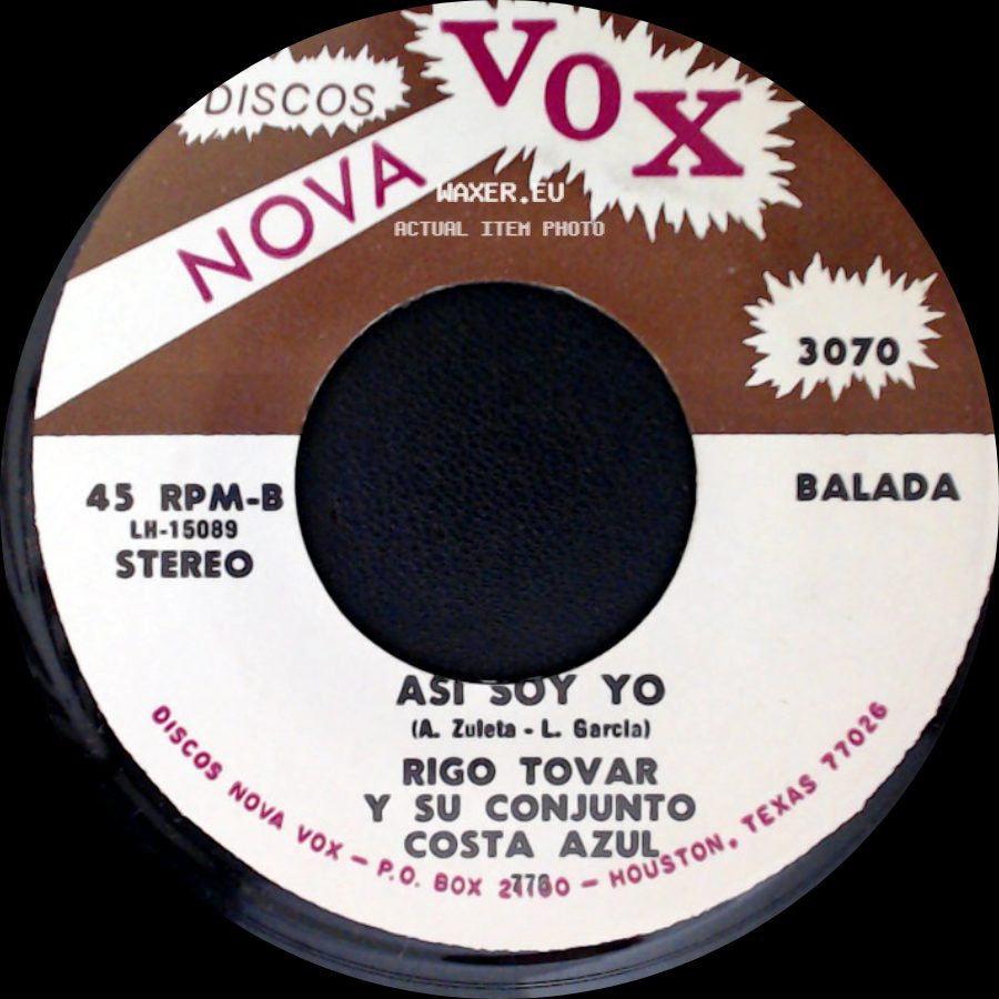 Rigo Tovar Y Su Conjunto Costa Azul - Asi Soy Yo / Todo Por Ti side A