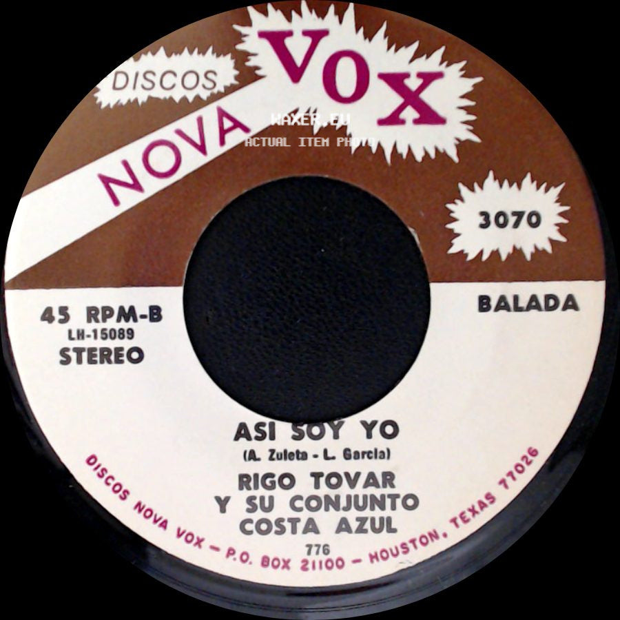 Rigo Tovar Y Su Conjunto Costa Azul - Asi Soy Yo / Todo Por Ti side A