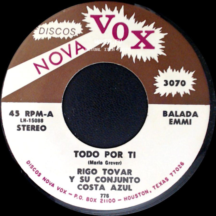 Rigo Tovar Y Su Conjunto Costa Azul - Asi Soy Yo / Todo Por Ti side B