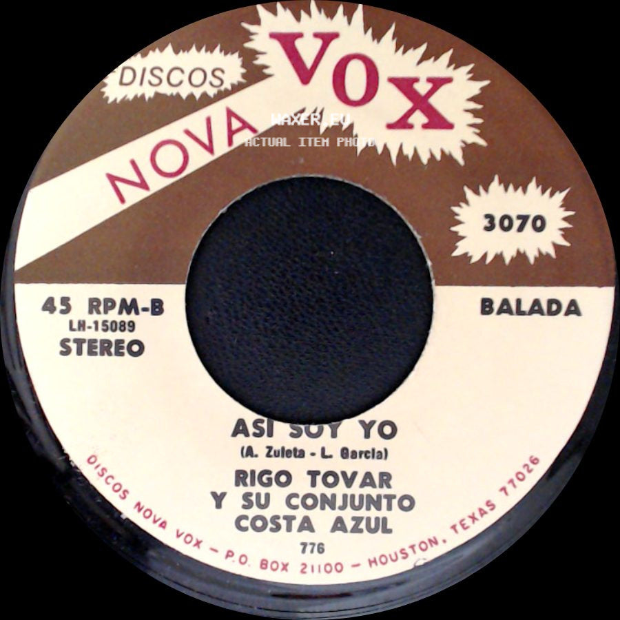 Rigo Tovar Y Su Conjunto Costa Azul - Asi Soy Yo / Todo Por Ti side A