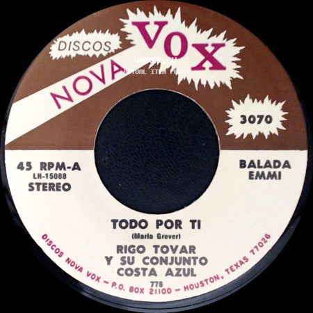 Rigo Tovar Y Su Conjunto Costa Azul - Asi Soy Yo / Todo Por Ti side B