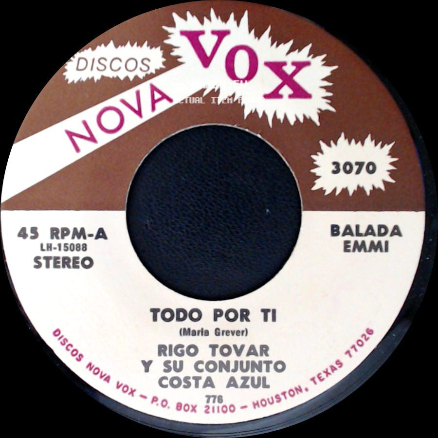 Rigo Tovar Y Su Conjunto Costa Azul - Asi Soy Yo / Todo Por Ti side B