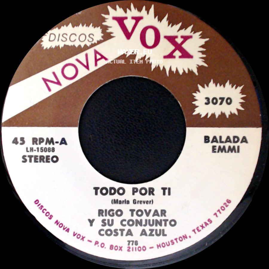 Rigo Tovar Y Su Conjunto Costa Azul - Asi Soy Yo / Todo Por Ti side B