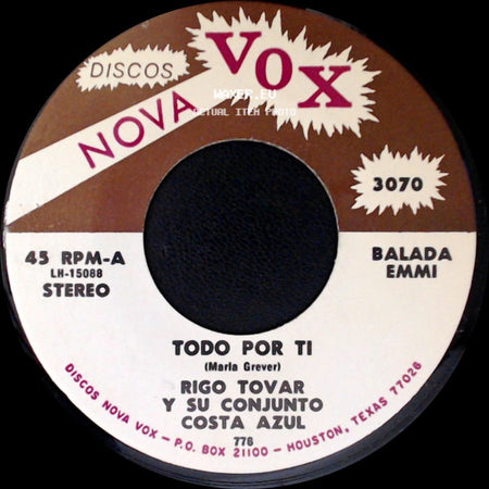 Rigo Tovar Y Su Conjunto Costa Azul - Todo Por Ti / Asi Soy Yo side A