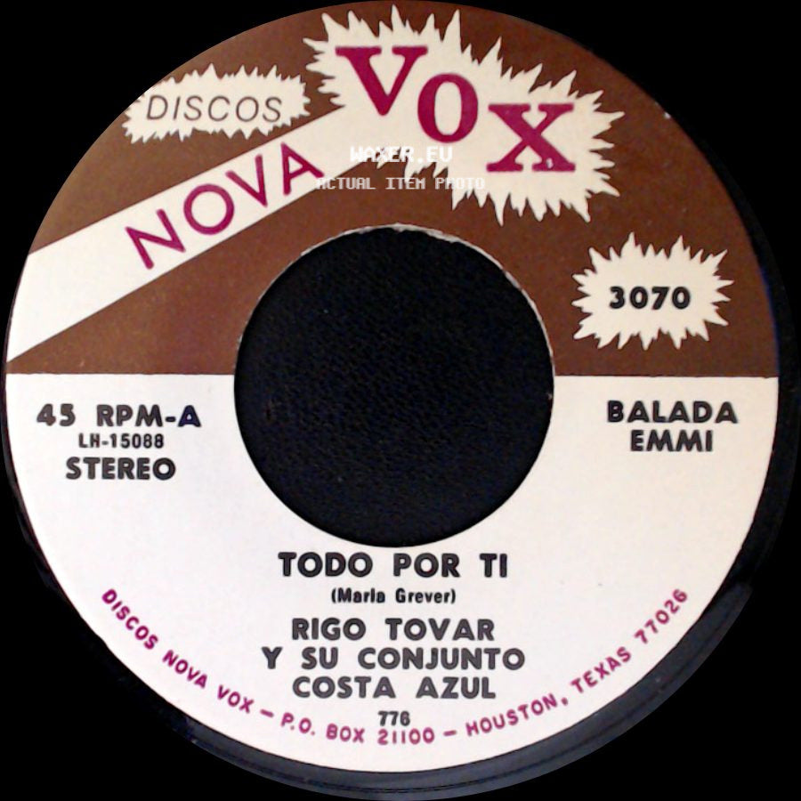 Rigo Tovar Y Su Conjunto Costa Azul - Todo Por Ti / Asi Soy Yo side A