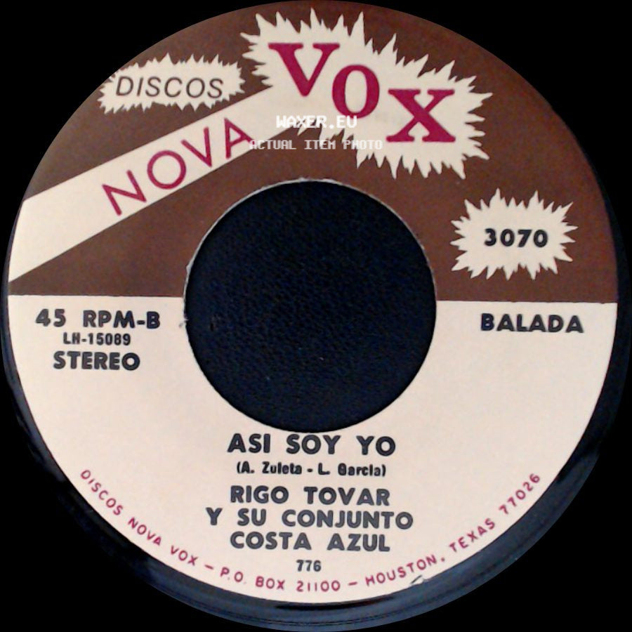 Rigo Tovar Y Su Conjunto Costa Azul - Todo Por Ti / Asi Soy Yo side B