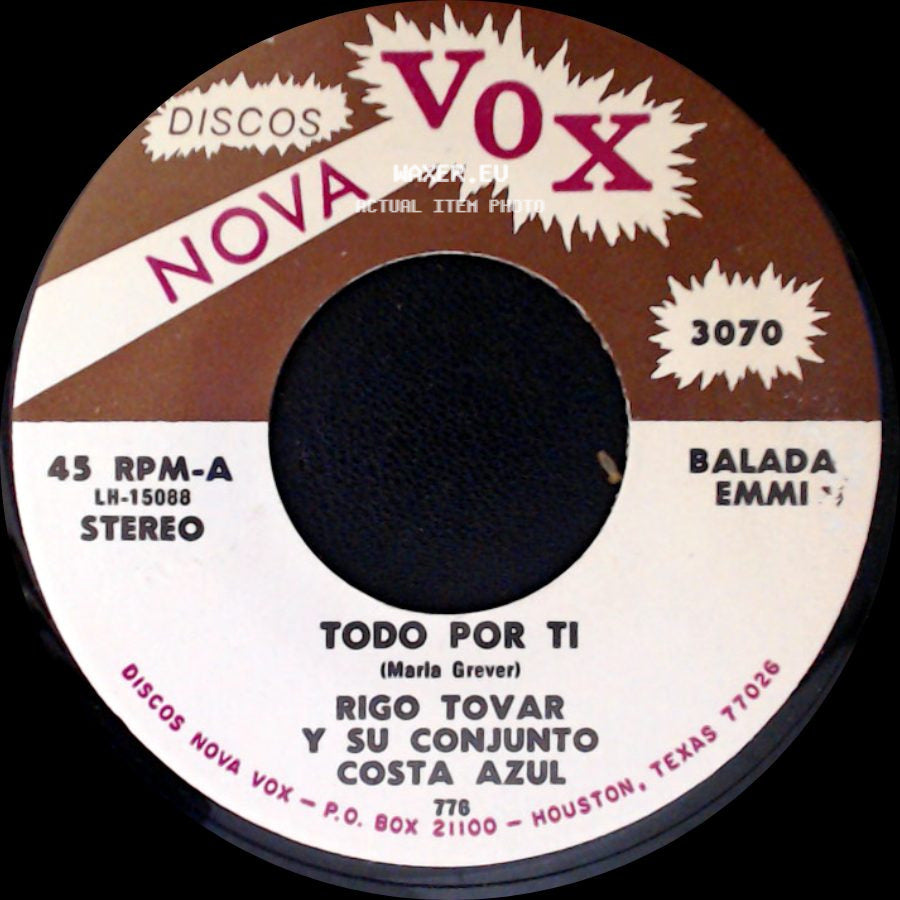 Rigo Tovar Y Su Conjunto Costa Azul - Todo Por Ti / Asi Soy Yo side A