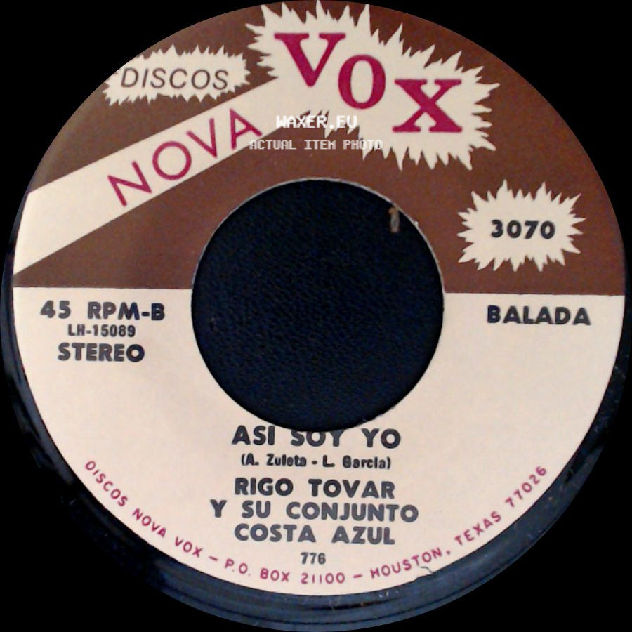 Rigo Tovar Y Su Conjunto Costa Azul - Todo Por Ti / Asi Soy Yo side B