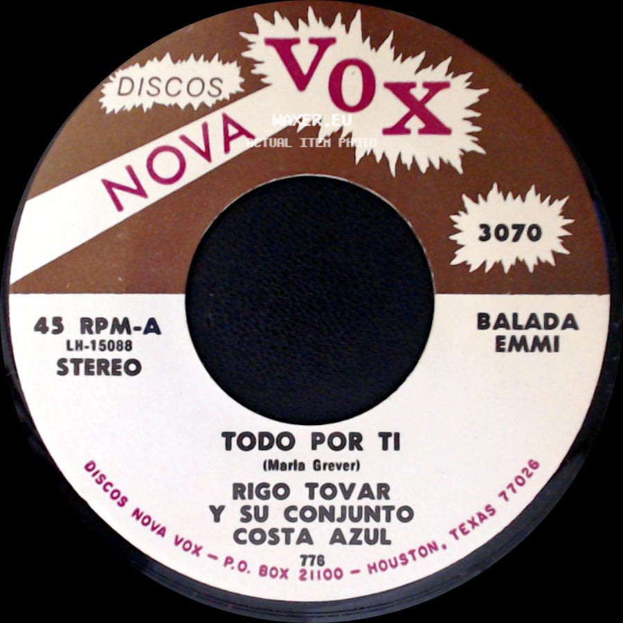 Rigo Tovar Y Su Conjunto Costa Azul - Todo Por Ti / Asi Soy Yo side A