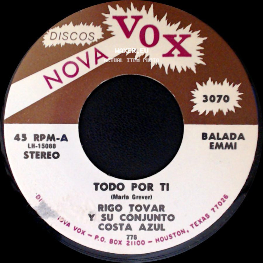 Rigo Tovar Y Su Conjunto Costa Azul - Todo Por Ti / Asi Soy Yo side A