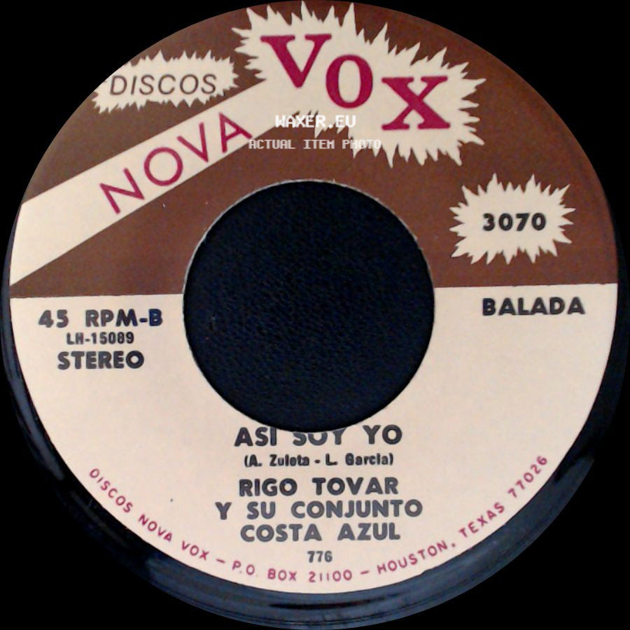 Rigo Tovar Y Su Conjunto Costa Azul - Asi Soy Yo / Todo Por Ti side A