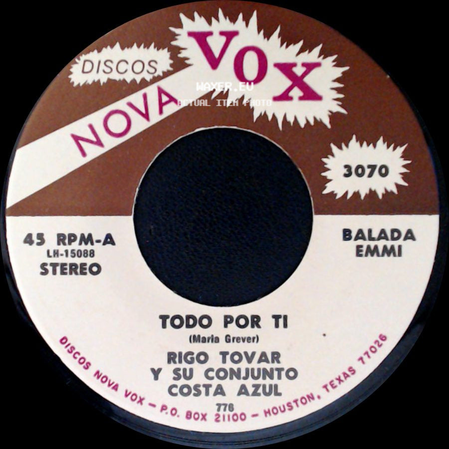 Rigo Tovar Y Su Conjunto Costa Azul - Asi Soy Yo / Todo Por Ti side B
