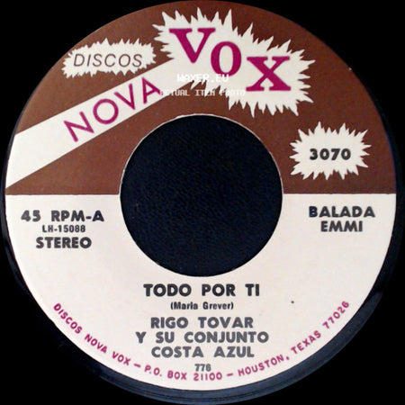 Rigo Tovar Y Su Conjunto Costa Azul - Asi Soy Yo / Todo Por Ti side B