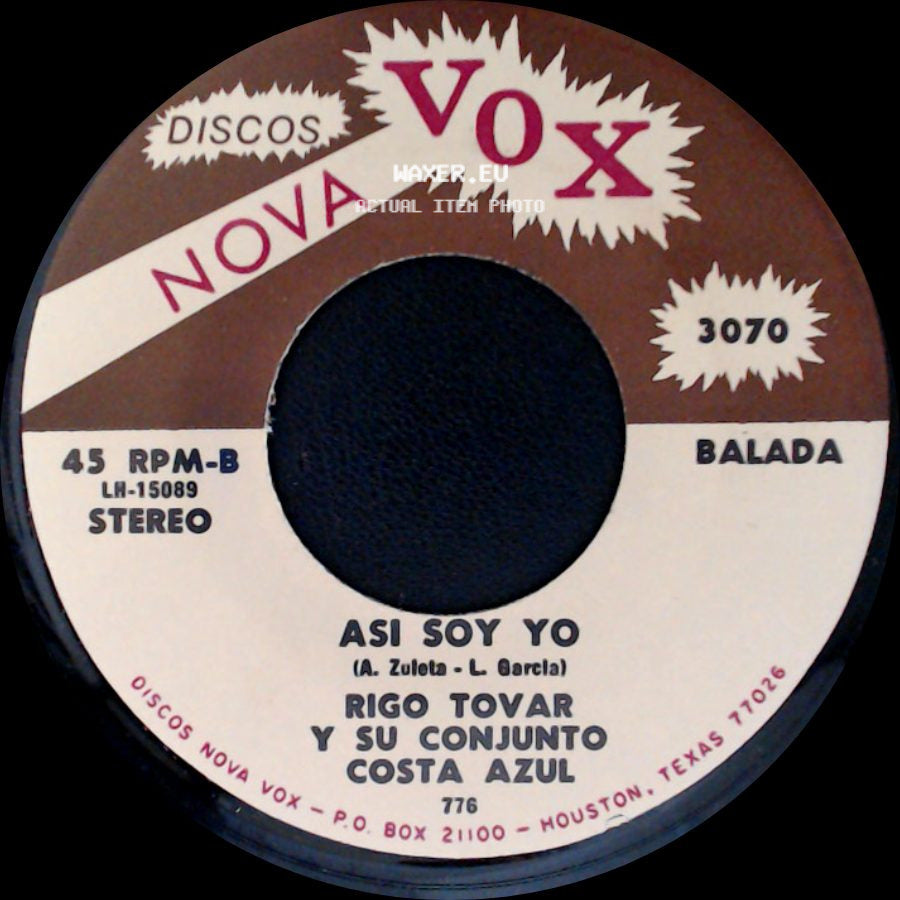 Rigo Tovar Y Su Conjunto Costa Azul - Asi Soy Yo / Todo Por Ti side A