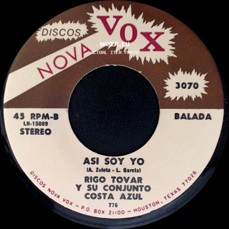 Rigo Tovar Y Su Conjunto Costa Azul - Asi Soy Yo / Todo Por Ti side A
