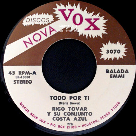 Rigo Tovar Y Su Conjunto Costa Azul - Todo Por Ti / Asi Soy Yo side A