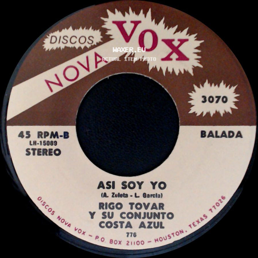 Rigo Tovar Y Su Conjunto Costa Azul - Asi Soy Yo / Todo Por Ti side A