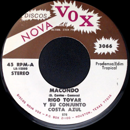 Rigo Tovar Y Su Conjunto Costa Azul - El Cisne / Macondo side B