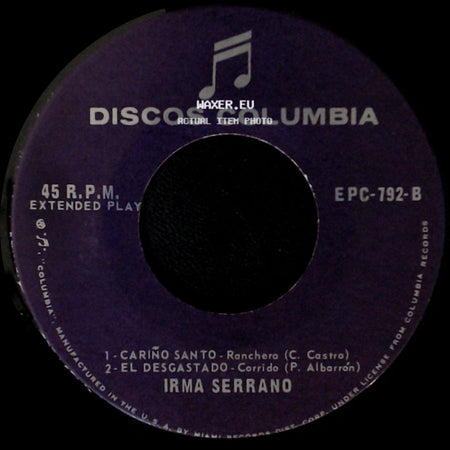 Irma Serrano - 1 - La Medallita / 2 - Desesperanza / Unknown Title B side B