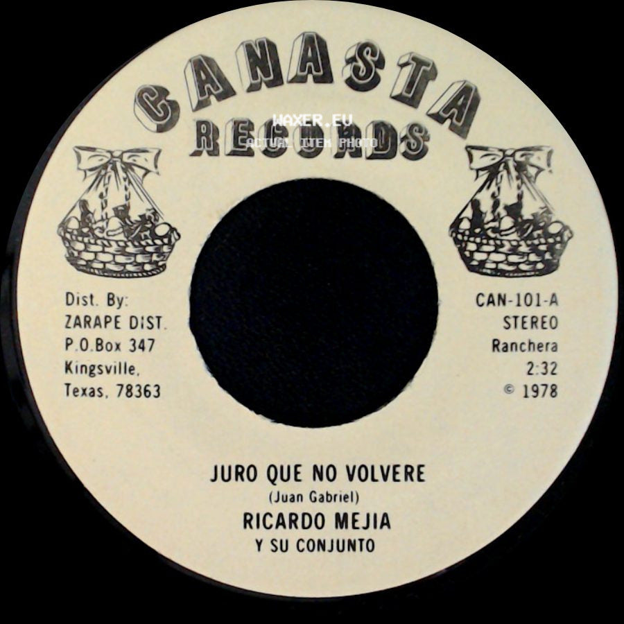 Ricardo Mejia Y Su Conjunto - Juro Que No Volvere / Lo De Nosotros side A