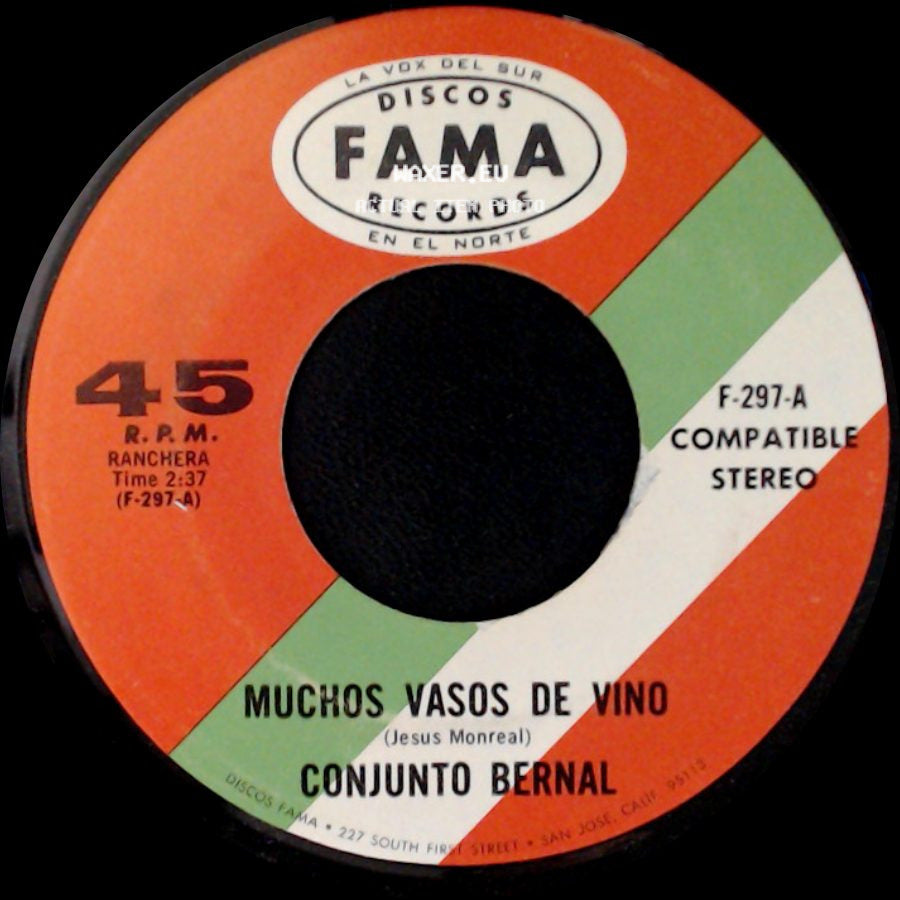 Conjunto Bernal / Rosa Valencia Conjunto Bernal - Muchos Vasos De Vino / Unknown Title B side A