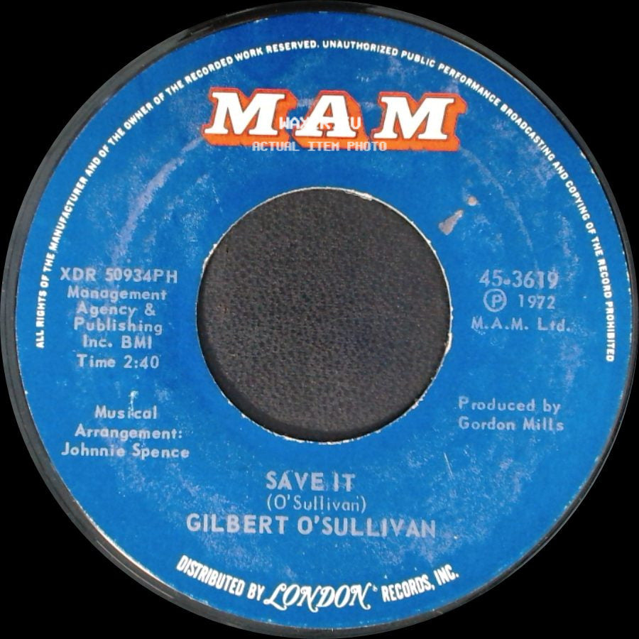 Gilbert O'sullivan - Alone Again (Naturally) / Save It side B