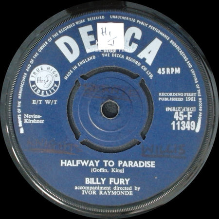 Billy Fury - Cross My Heart / Halfway To Paradise side B