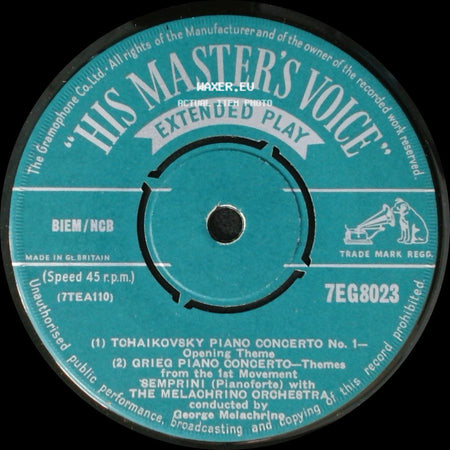 Semprini With The Melachrino Orchestra - Tchaikovsky Piano Concerto No. 1 / Grieg Piano Concerto - Themes / The Mansell Concerto side A