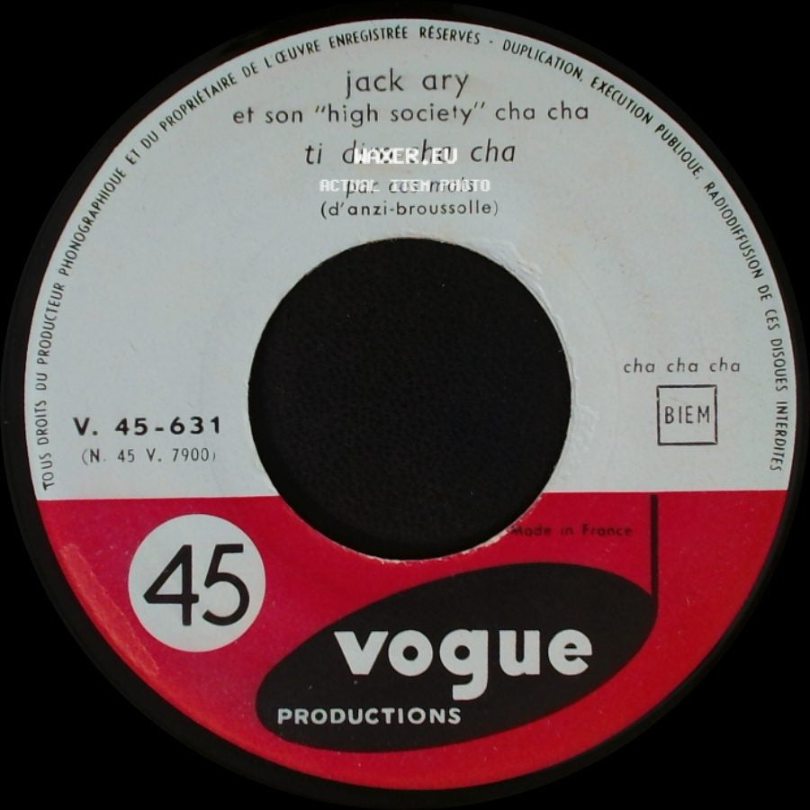 Jack Ary Et Son "High Society" Cha Cha / Jack Ary Et Son "High Society" - Petite Fleur-Cha Cha / Ti Diro-Cha Cha side B