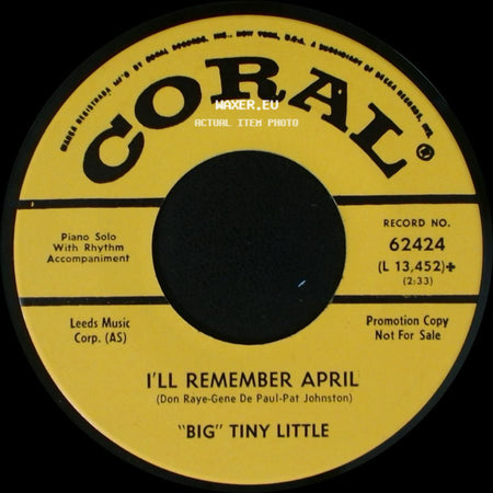 "Big" Tiny Little - I'll Remember April / Marnie Theme From The Alfred Hitchcock Picture Of "Marnie" side A