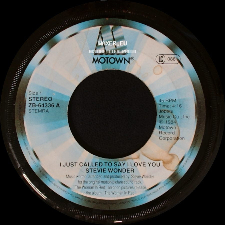 Stevie Wonder - I Just Called To Say I Love You / I Just Called To Say I Love You (Instr.) side A