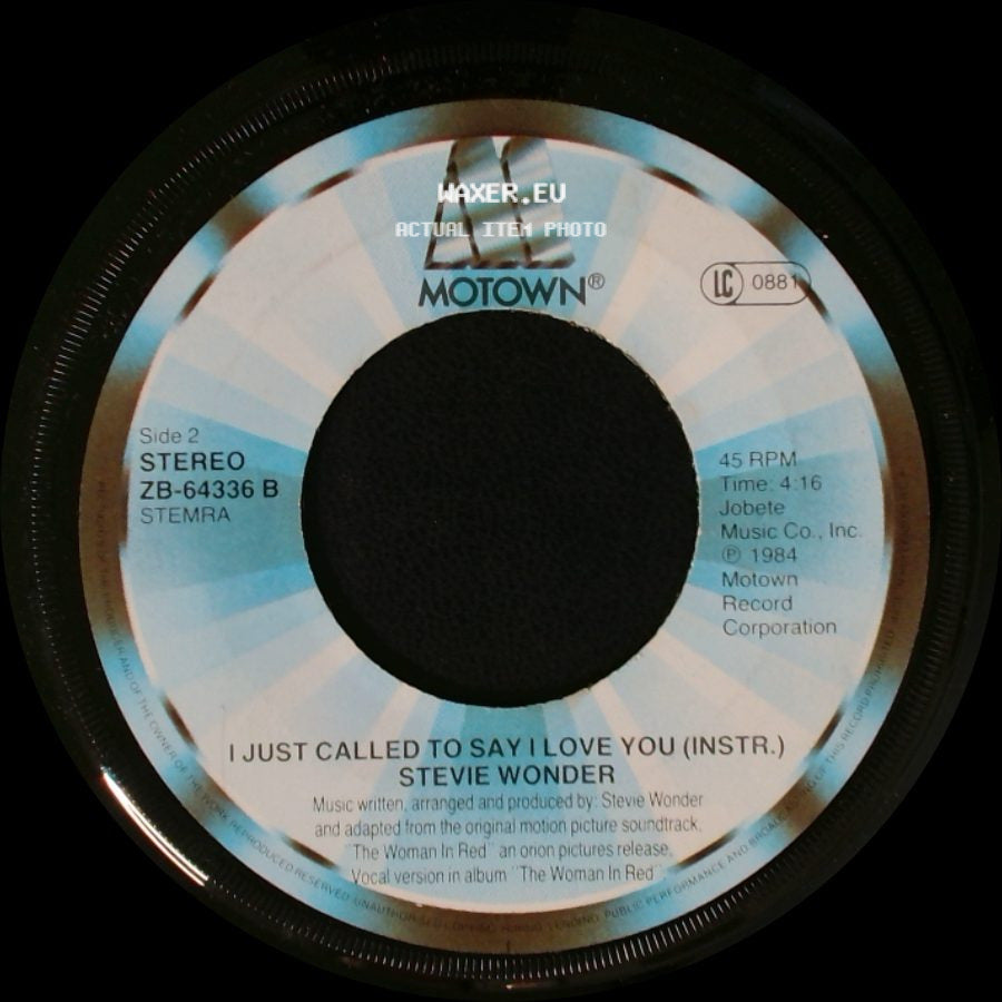 Stevie Wonder - I Just Called To Say I Love You / I Just Called To Say I Love You (Instr.) side B