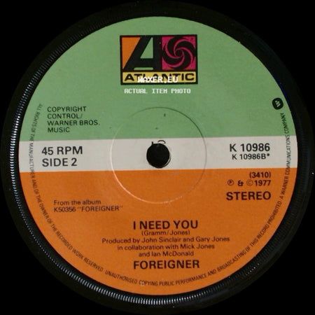 Foreigner - Cold As Ice / I Need You side B