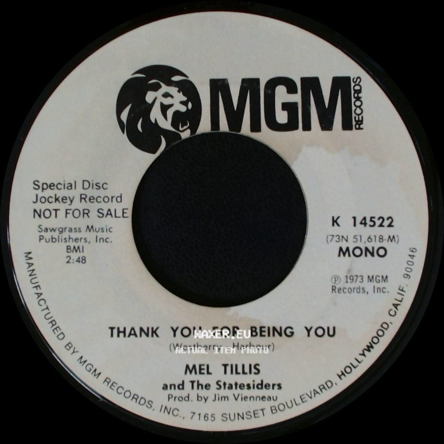 Mel Tillis And The Statesiders - Thank You For Being You / Thank You For Being You side A