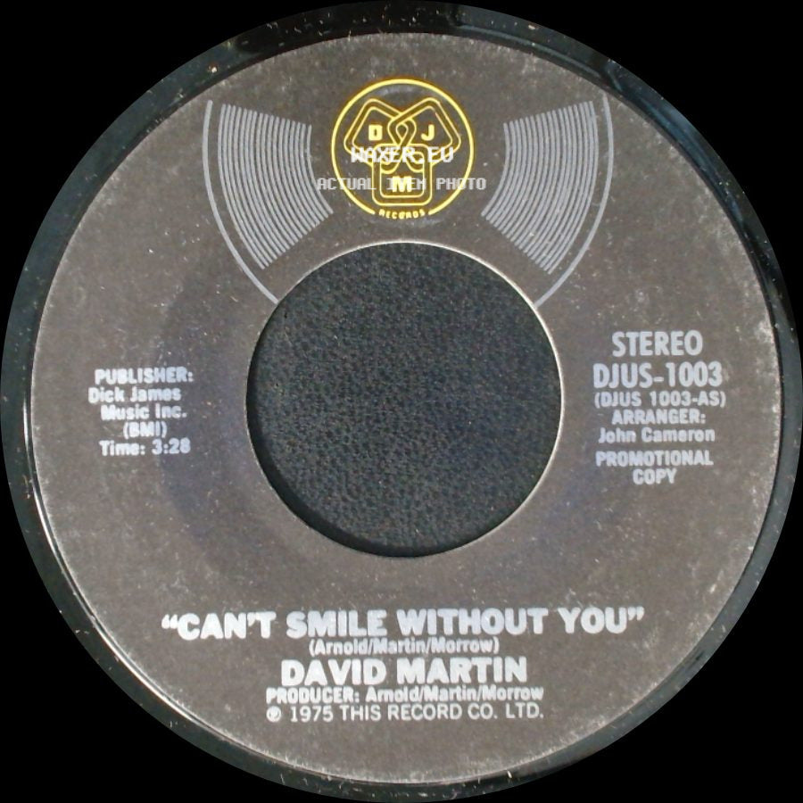 David Martin - Can't Smile Without You / Can't Smile Without You side B