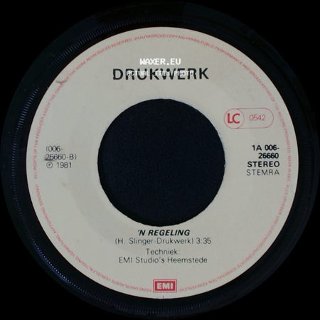 Drukwerk - Je Loog Tegen Mij / 'n Regeling side B