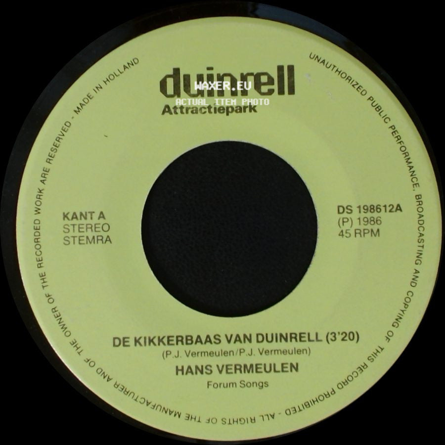 Hans Vermeulen - De Kikkerbaas Van Duinrell / De Kikkerbaas Van Duinrell (Instr.) side A