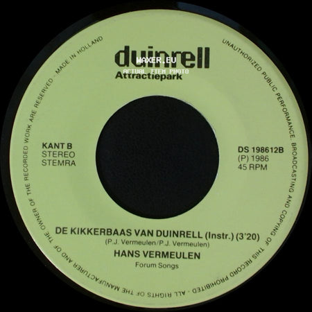 Hans Vermeulen - De Kikkerbaas Van Duinrell / De Kikkerbaas Van Duinrell (Instr.) side B