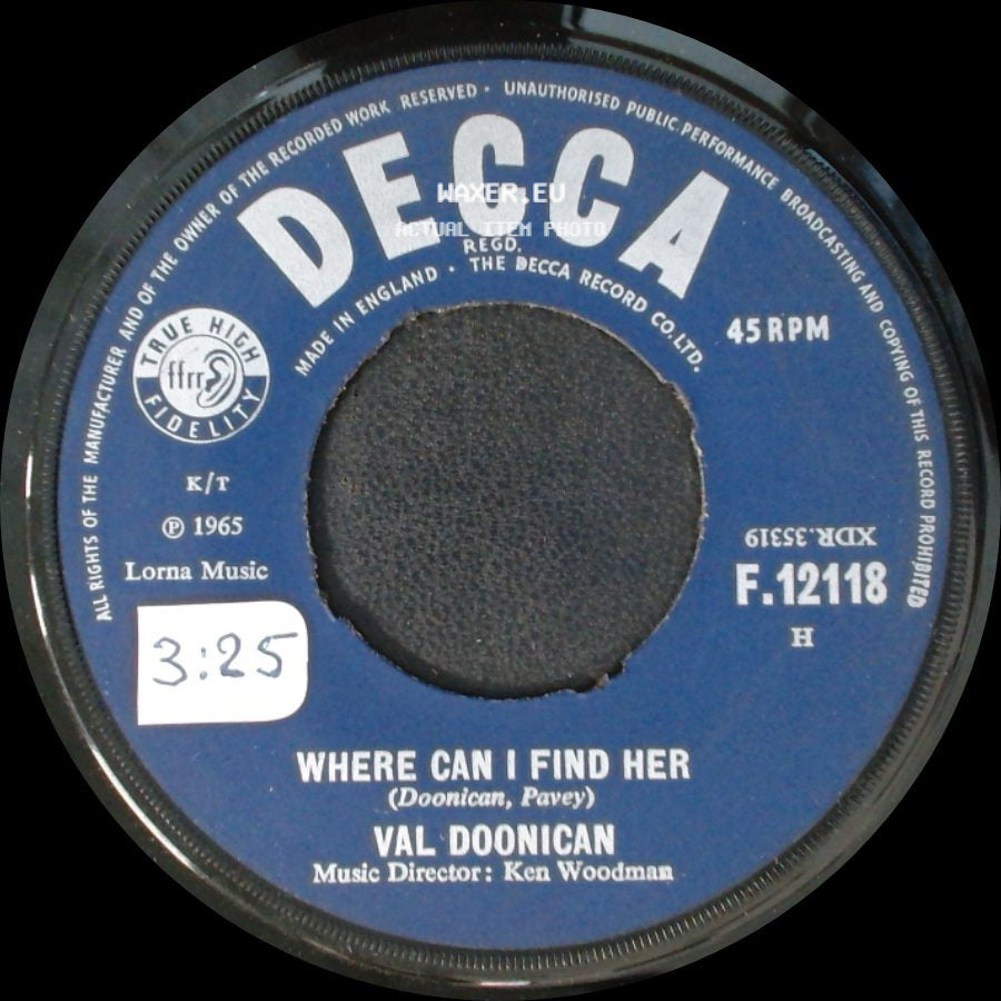 Val Doonican - I'm Gonna Get There Somehow / Where Can I Find Her side B