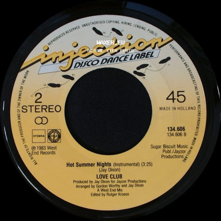 Love Club - Hot Summer Nights / Hot Summer Nights (Instrumental) side B