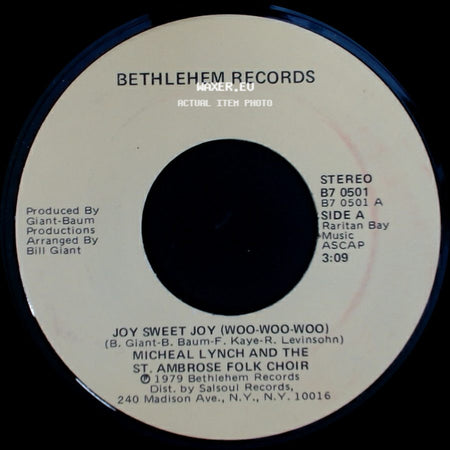 Micheal Lynch And The St. Ambrose Folk Choir - Joy Sweet Joy (Woo-Woo-Woo) / Alegria Dulce Alegria (Woo-Woo-Woo) side A